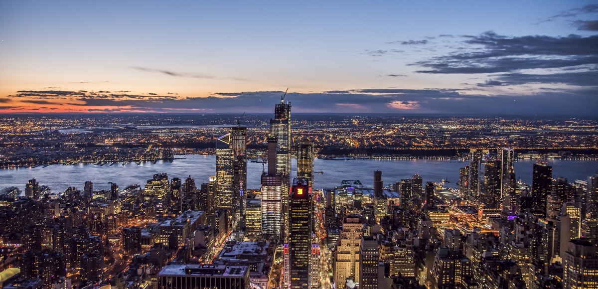 New York City skyline at dusk